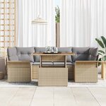 vidaXL Ensemble de canapé de jardin 7 Pièces Beige Poly rotin