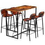 vidaXL Ensemble de bar 5 Pièces Bois massif recyclé et cuir de chèvre