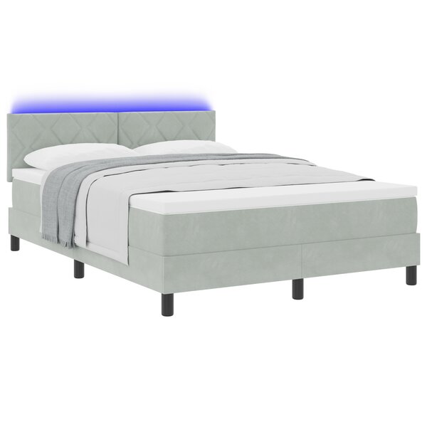 Lit Box Spring vidaXL avec Matelas et Lumière LED Gris clair 160x200 cm Velours