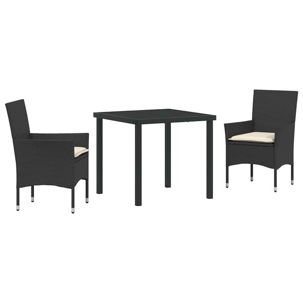 vidaXL Ensemble de salle à manger pour jardin 3 Pièces Noir Poly rotin