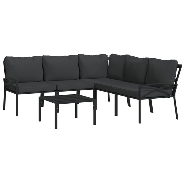 Salon de jardin meuble d'extérieur ensemble de mobilier 6 pièces avec coussins gris acier 02_0016764
