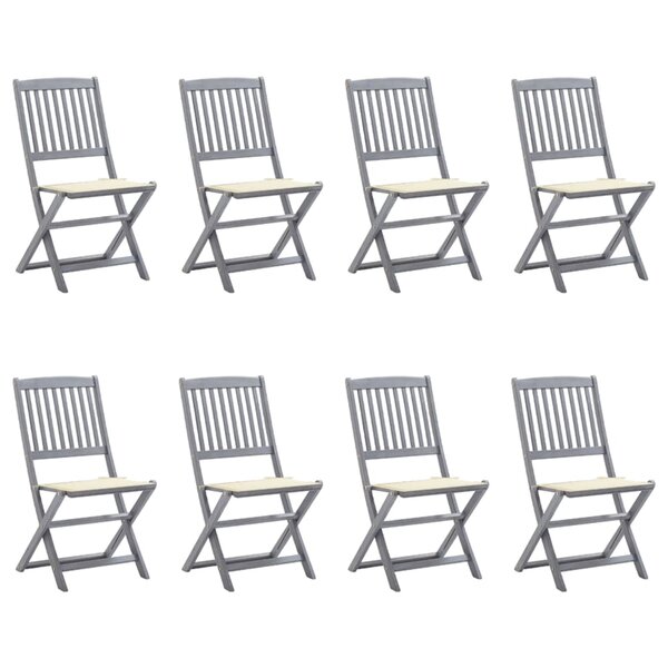 vidaXL Chaises pliables d'extérieur lot de 8 et coussins Bois d'acacia