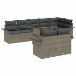 vidaXL Ensemble de canapé de jardin avec coussin 9 Pièces Gris Poly rotin