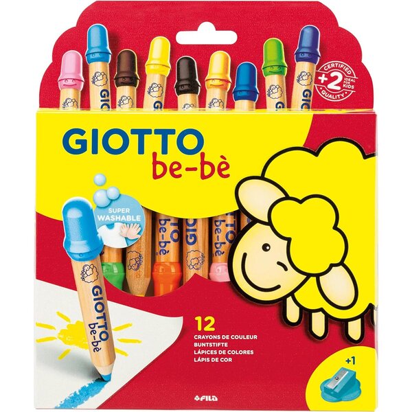étui de 12 crayons couleur be-bè maxi testé dermatologiquement + 1 taille-crayon GIOTTO