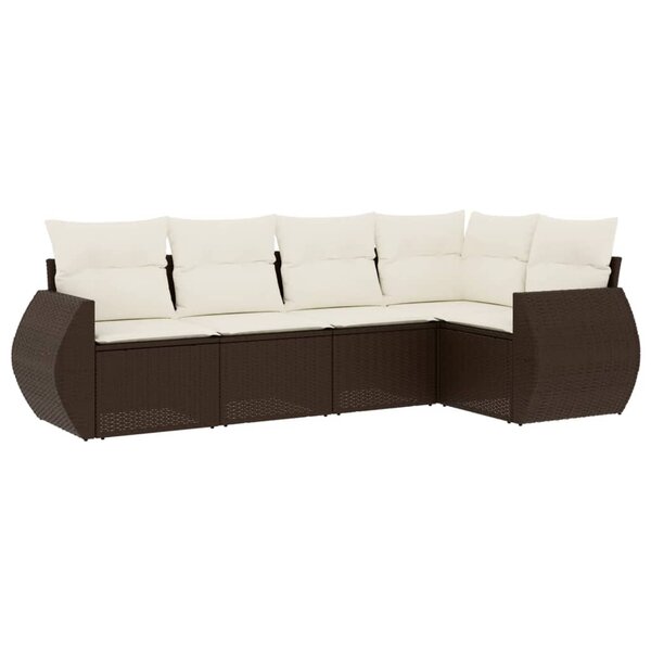 vidaXL Salon de jardin avec coussins 5 Pièces marron résine tressée