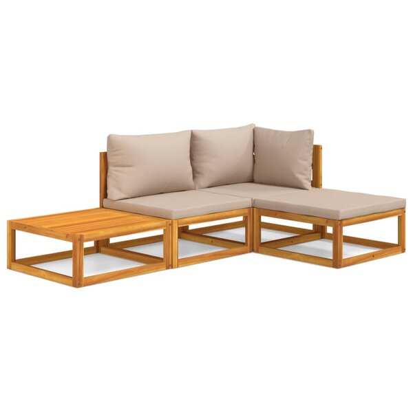 vidaXL Salon de jardin 4 Pièces avec coussins taupe bois massif