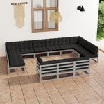 vidaXL Salon de jardin 13 Pièces avec coussins Gris Bois de pin massif