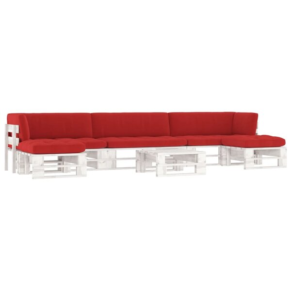 vidaXL Salon de jardin palette 6 Pièces et coussins Pin imprégné de blanc