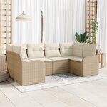 Ensemble de Canapés de Jardin 6 Pièces avec Coussins Beige Rattan Poly