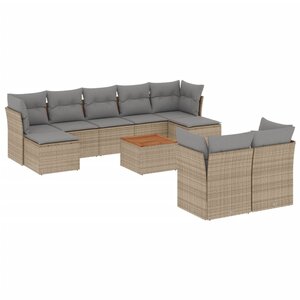 vidaXL Salon de jardin avec coussins 10 Pièces beige résine tressée