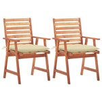 vidaXL Chaises à manger d'extérieur lot de 2 et coussins Acacia massif