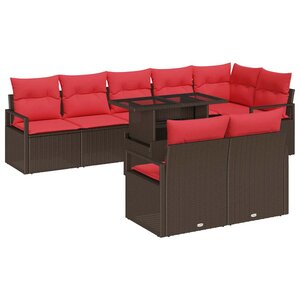 vidaXL Ensemble de canapé de jardin 9 Pièces Marron Poly rotin