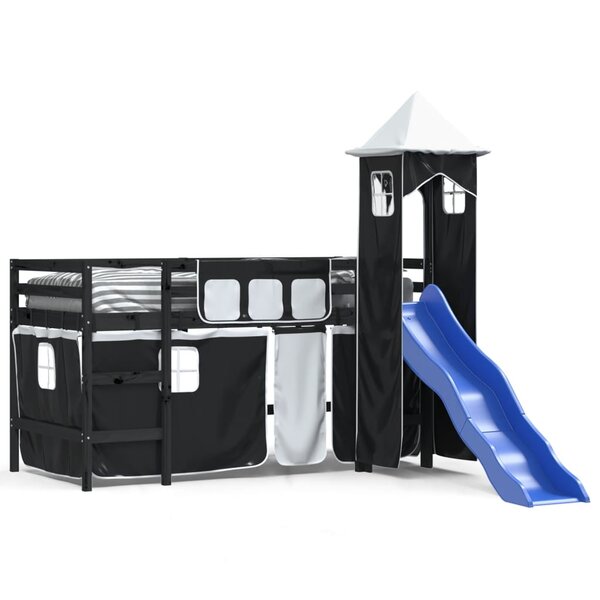 vidaXL Lit mezzanine enfants avec tour blanc/noir 80x200cm pin massif