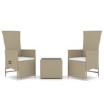 vidaXL Ensemble de salon de jardin 3 Pièces beige poly rotin et acier