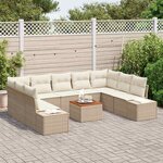 vidaXL Ensemble de canapé de jardin 10 Pièces Beige Poly rotin