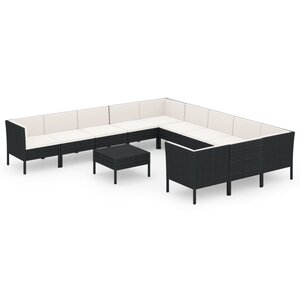 vidaXL Salon de jardin 12 Pièces avec coussins résine tressée noir