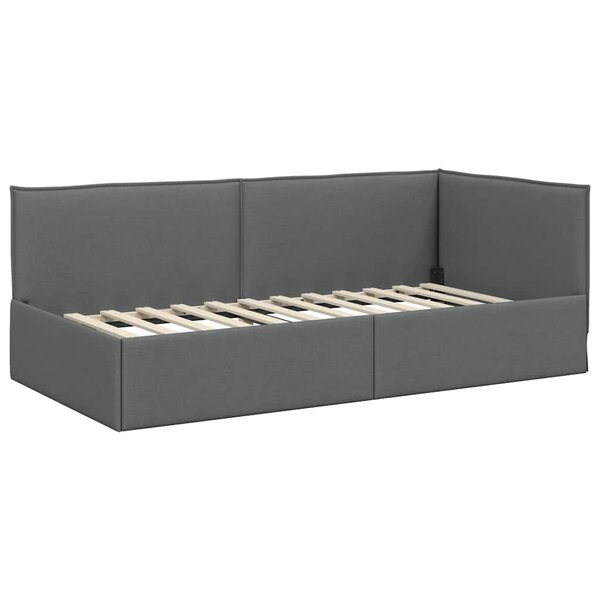 vidaXL Cadre de lit d'angle Gris foncé 90 x 190 cm tissu
