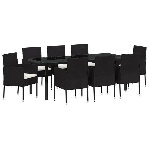 vidaXL Ensemble de salle à manger de jardin 9 pièces avec coussins en rotin noir