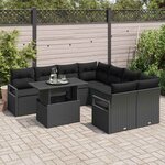 vidaXL Ensemble de canapé de jardin avec coussin 9 Pièces Noir polyrotin