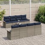 vidaXL Ensemble de canapé de jardin avec coussin 9 Pièces Gris polyrotin