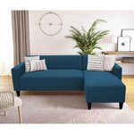 Canapé d'angle fixe 4 places BOB - Tissu marine - Réversible - 197 x 117 x 65 cm