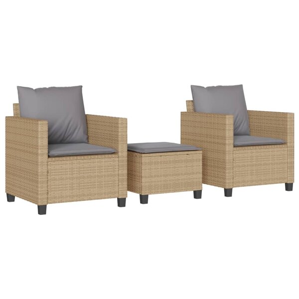 vidaXL Ensemble de bistro 3 Pièces avec coussins beige résine tressée