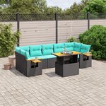 vidaXL Salon de jardin 8 Pièces avec coussins noir résine tressée