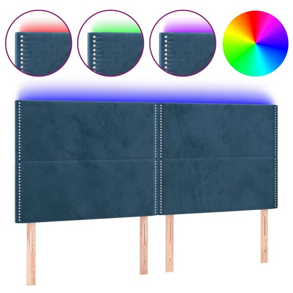 vidaXL Tête de lit à LED Bleu foncé 200x5x118/128 cm Velours