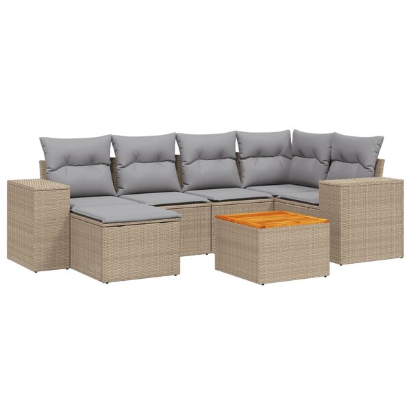 vidaXL Salon de jardin avec coussins 7 Pièces beige résine tressée