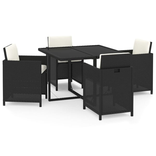 vidaXL Ensemble à dîner de jardin avec coussins 5 Pièces poly rotin noir