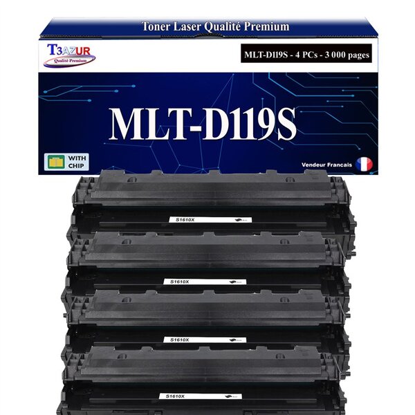 T3AZUR - 4x Toners compatibles avec Samsung MLTD119S D119S pour Samsung ML2020 ML2510 ML2520 ML2570 ML2570G ML2571N SCX4321 SCX4521 SCX4521F SCX4521FG SCX4521G