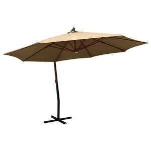 vidaXL Parasol suspendu avec mât en bois 350 cm Taupe