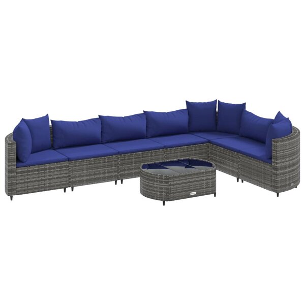 vidaXL Salon de jardin 8 Pièces avec coussins gris résine tressée