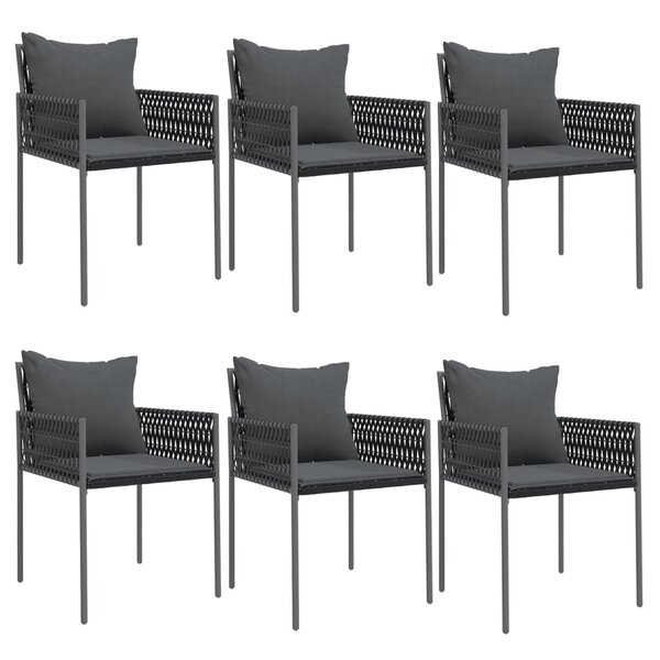 vidaXL Chaises de jardin avec coussins lot de 6 noir 54x61x83 cm rotin