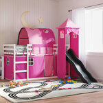 vidaXL Lit superposé avec toboggan et rideaux rose 90x200 cm