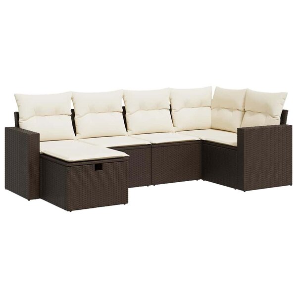 vidaXL Salon de jardin avec coussins 6 Pièces marron résine tressée