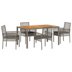 vidaXL Ensemble de salle à manger de jardin de 5 pièces avec coussins en poly rattan gris