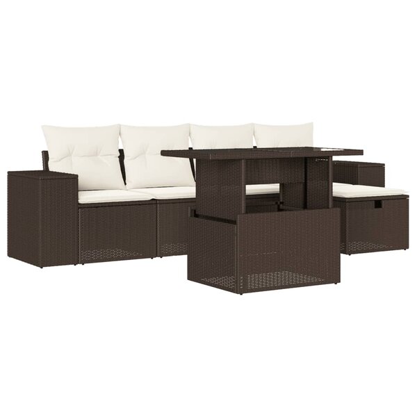 vidaXL Salon de jardin avec coussins 6 Pièces marron résine tressée