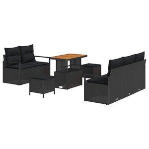 vidaXL Ensemble de canapé de jardin avec coussin 8 Pièces Noir Poly rotin