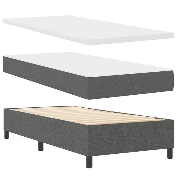 vidaXL Lit à ressort avec matelas et banc gris foncé 90x200 cm en tissu