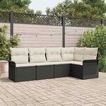 vidaXL Ensemble de canapé de jardin avec coussin 5 Pièces Noir Poly rotin