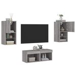 vidaXL Meuble TV muraux 4 Pièces avec lumières LED sonoma gris