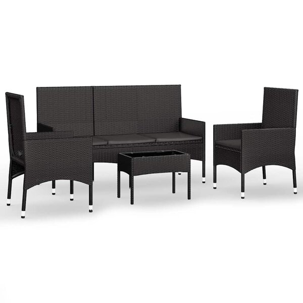 vidaXL Salon de jardin 4 Pièces avec coussins Noir Résine tressée