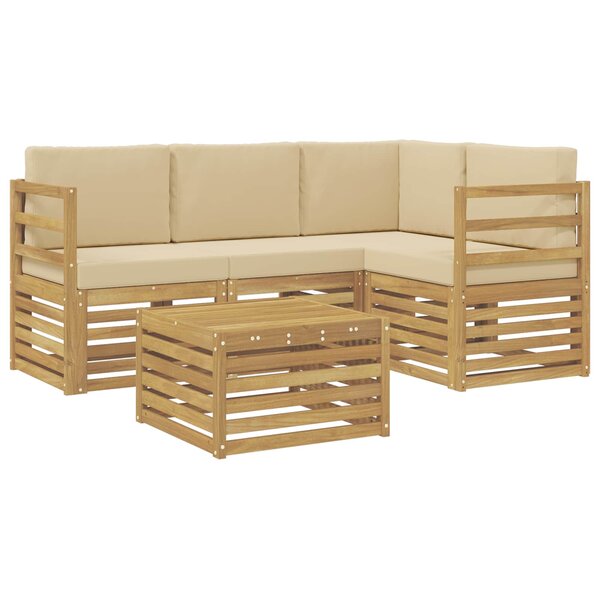 vidaXL Ensemble de canapés d'extérieur 5 Pièces Blanc et Beige