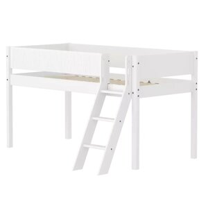Flexa WHITE Lit mi-hauteur avec echelle inclinee 90 x 200 cm Barriere pleine Blanc