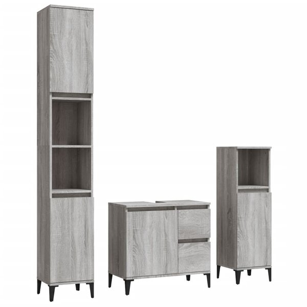 vidaXL Ensemble d'armoires de salle de bain 3 Pièces sonoma gris