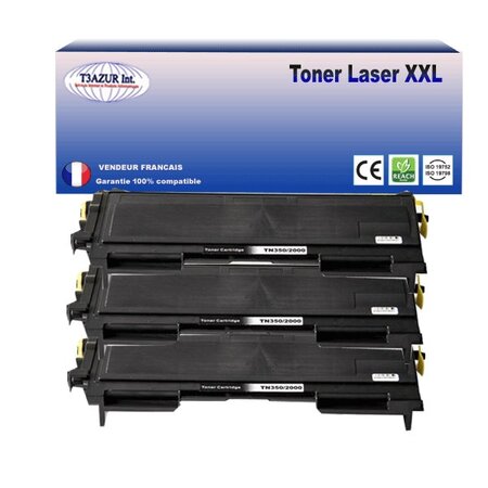3 Toners compatible avec Brother TN2000 pour Brother HL2020,HL2030, HL2032, HL2035, HL2037, HL2040, HL2040N, HL2050, HL2070N - T3AZUR