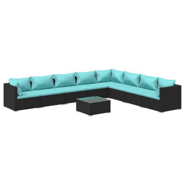 vidaXL Salon de jardin 9 Pièces avec coussins Résine tressée Noir