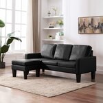 vidaXL Canapé à 3 places avec repose-pied Noir Similicuir
