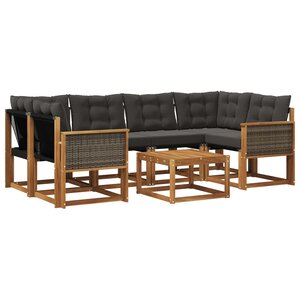 vidaXL Ensemble de canapés d'extérieur 7 pc Naturel et noir